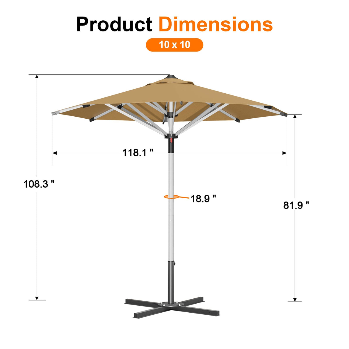 Garden Parasol – Square & Round | Heavy-Duty Aluminium Pole, Double Vent Canopy | 2.7m, 3m & 3.35m