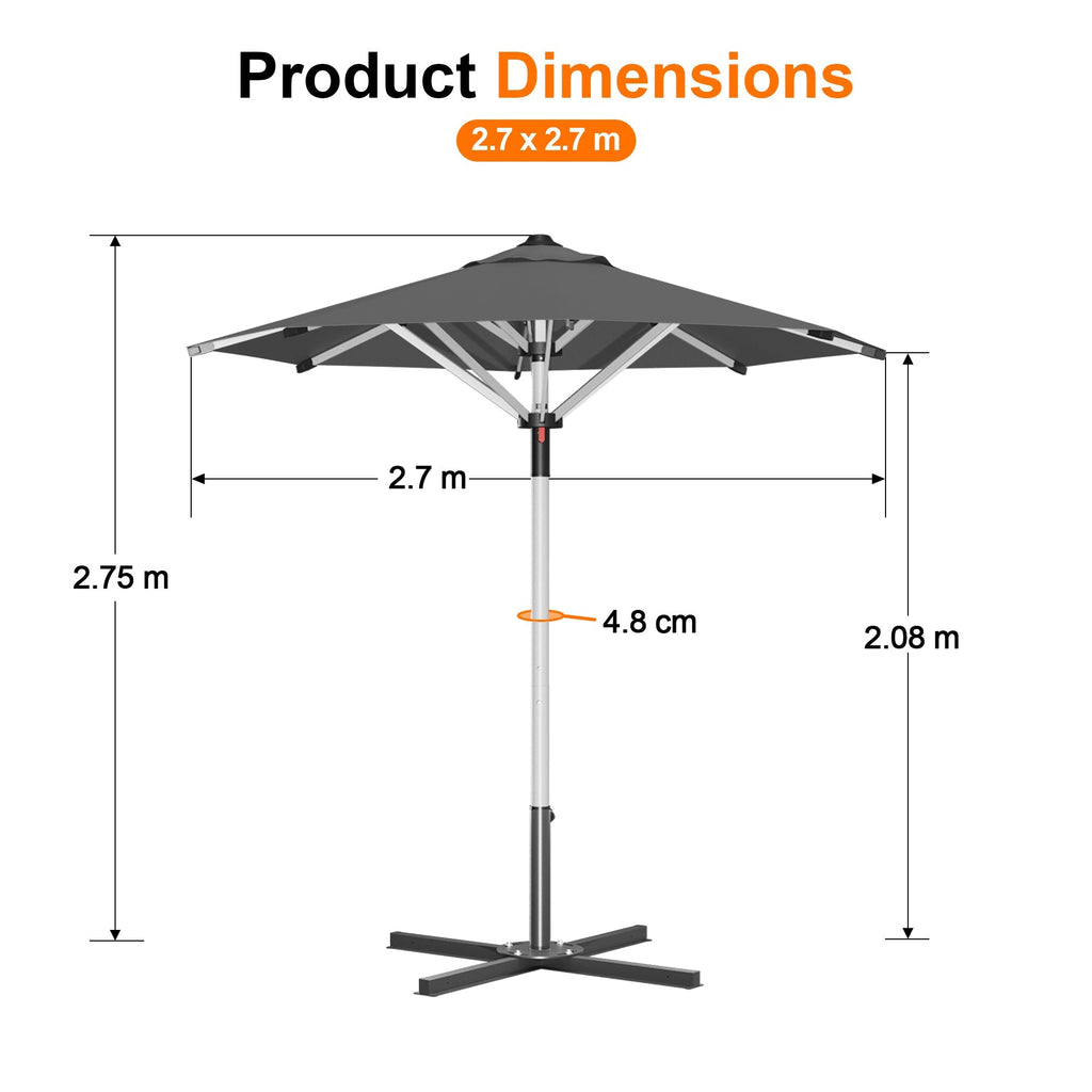 Garden Parasol – Square & Round | Heavy-Duty Aluminium Pole, Double Vent Canopy | 2.7m, 3m & 3.35m