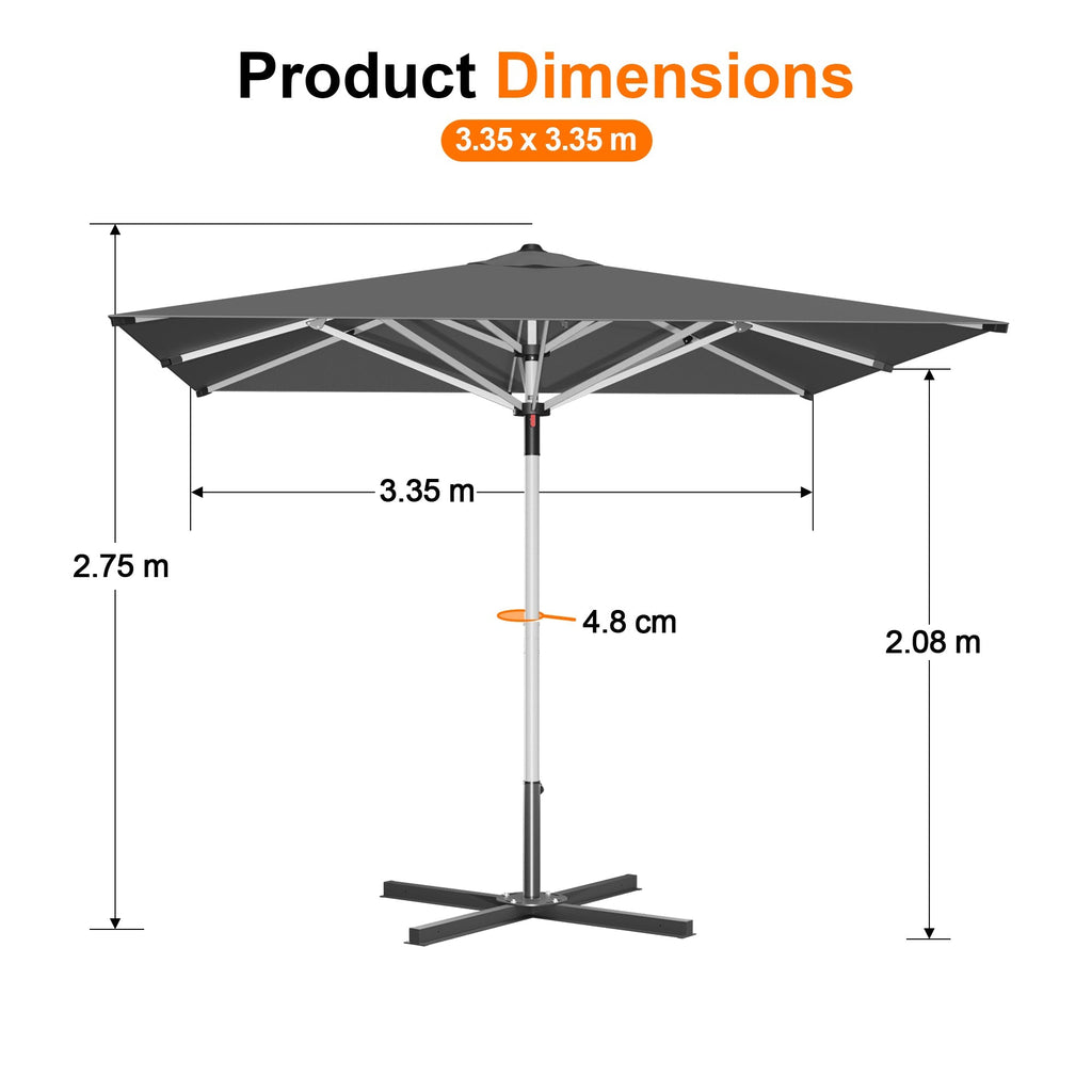 Garden Parasol – Square & Round | Heavy-Duty Aluminium Pole, Double Vent Canopy | 2.7m, 3m & 3.35m