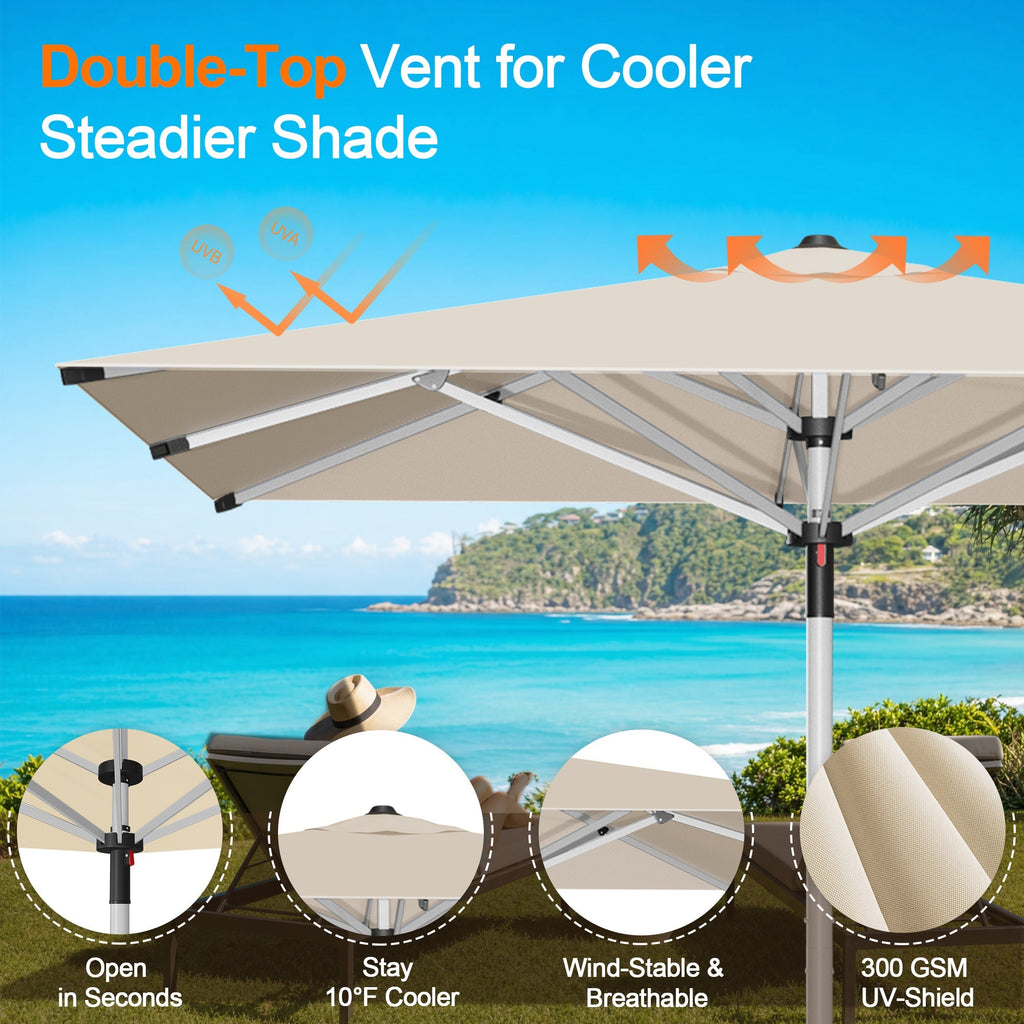 Garden Parasol – Square & Round | Heavy-Duty Aluminium Pole, Double Vent Canopy | 2.7m, 3m & 3.35m
