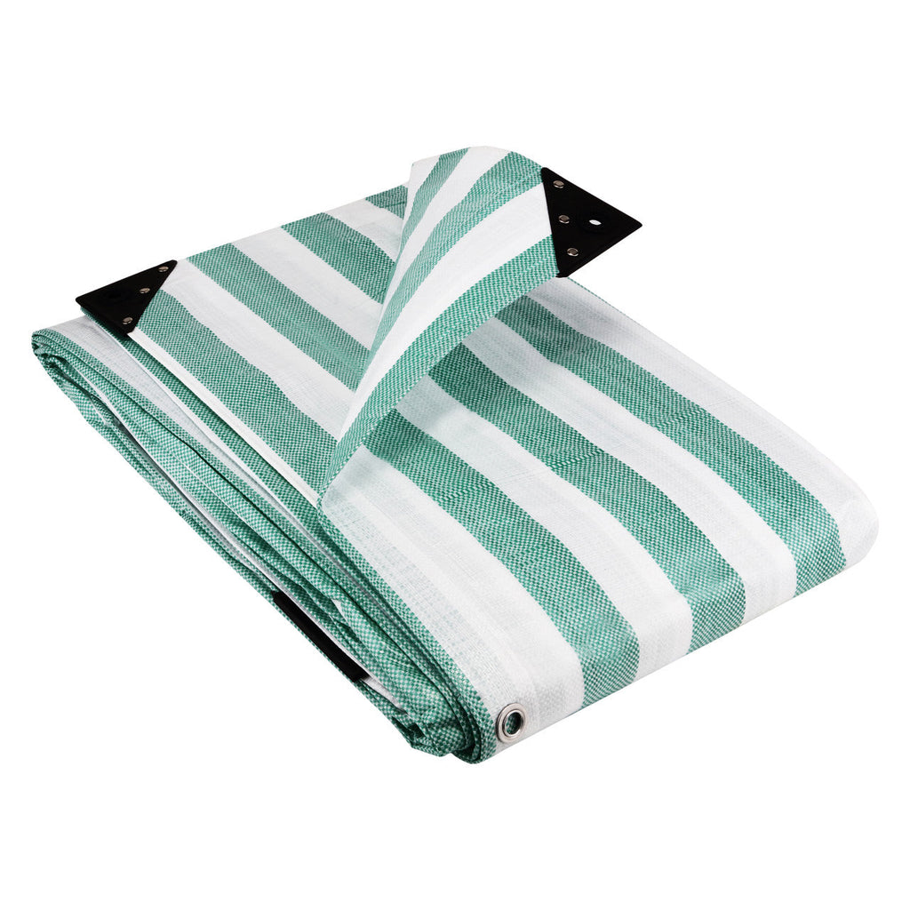 170GSM Striped Waterproof Tarpaulin – Heavy-Duty Market Cover Sheet Green White