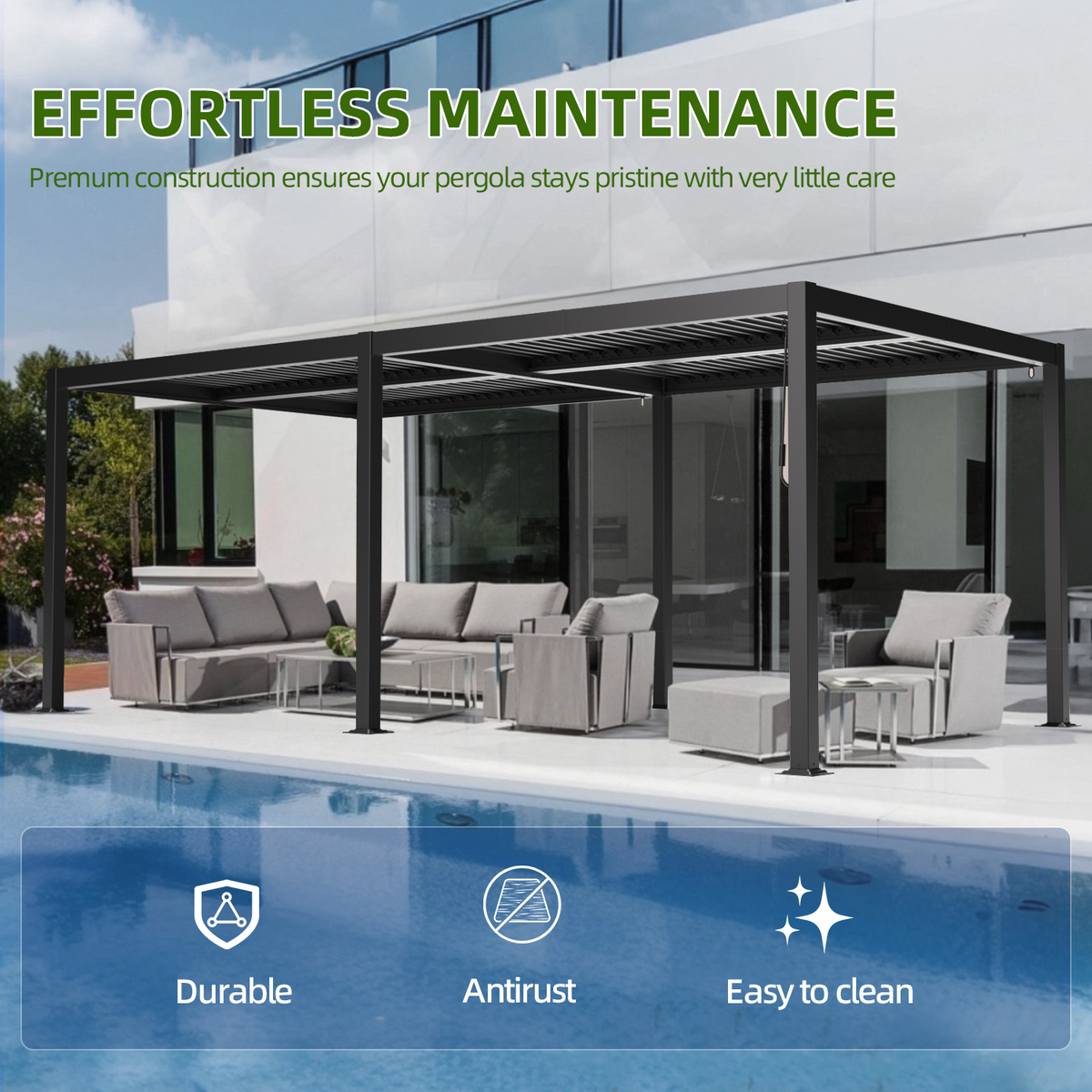 Atlantic Premium Louvred Pergola with Adjustable Roof Panels, Integrated Gutter System & Freestanding All-Weather Shelter