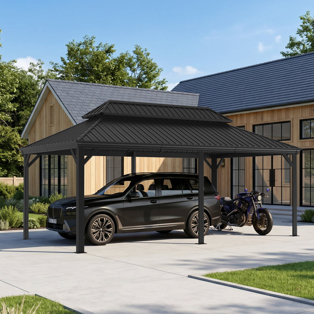 Aluminium Carport with Steel Roof – Weatherproof Canopy for Cars, Motorbikes & Campervans