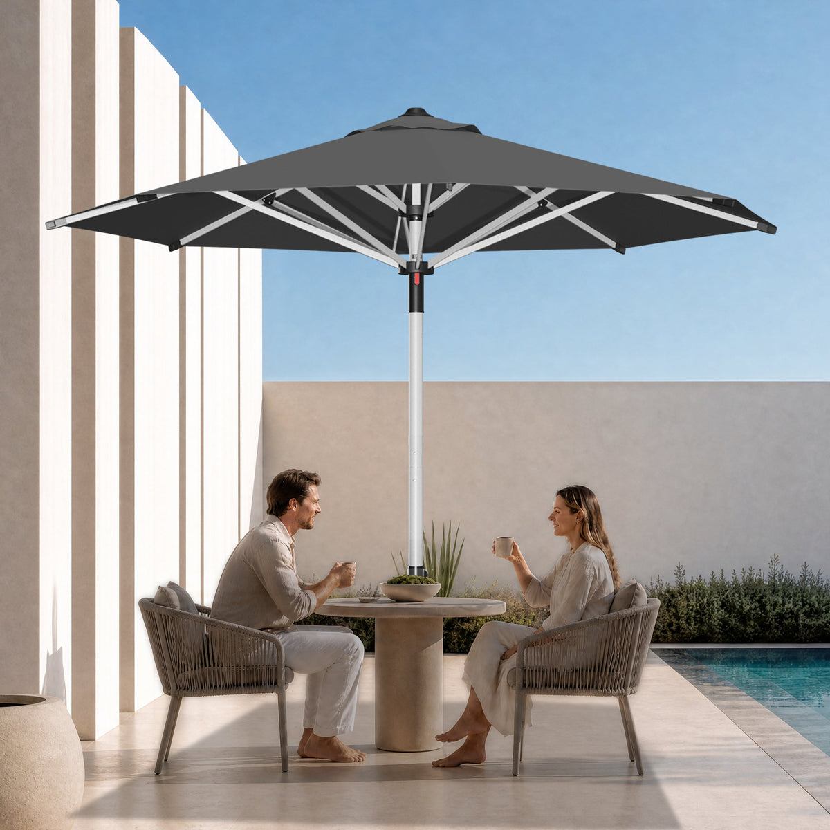 Garden Parasol – Square & Round | Heavy-Duty Aluminium Pole, Double Vent Canopy | 2.7m, 3m & 3.35m