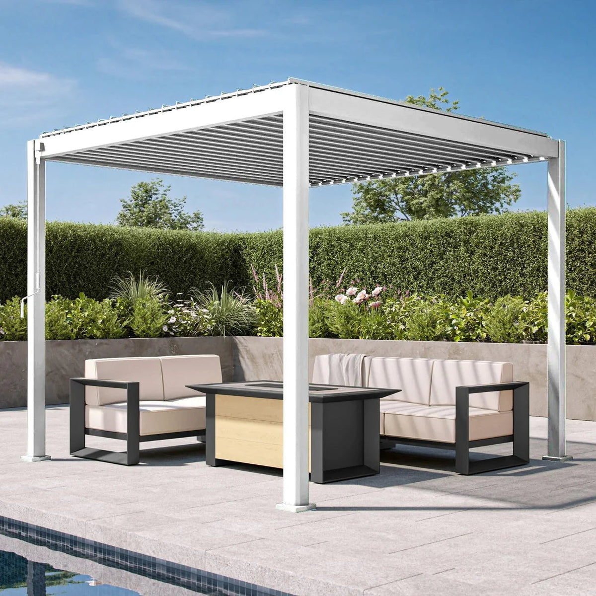 Atlantic Premium Louvred Pergola with Adjustable Roof Panels, Integrated Gutter System & Freestanding All-Weather Shelter