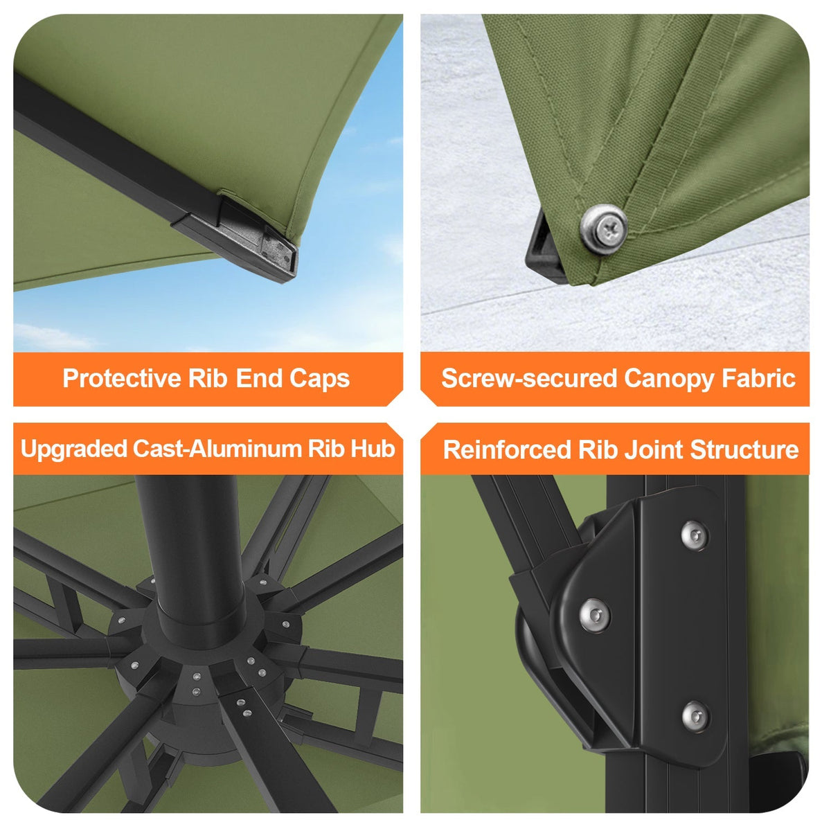 Aegis Premium All-Weather Cantilever Parasol with Solar LED Strip Lights, Fibreglass Ribs & Powder-Coated Aluminium Pole