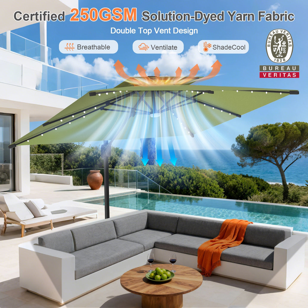 Aegis Pro All-Weather Cantilever Parasol with LED Lights – Reinforced & Powder-Coated Aluminium Ribs and Pole