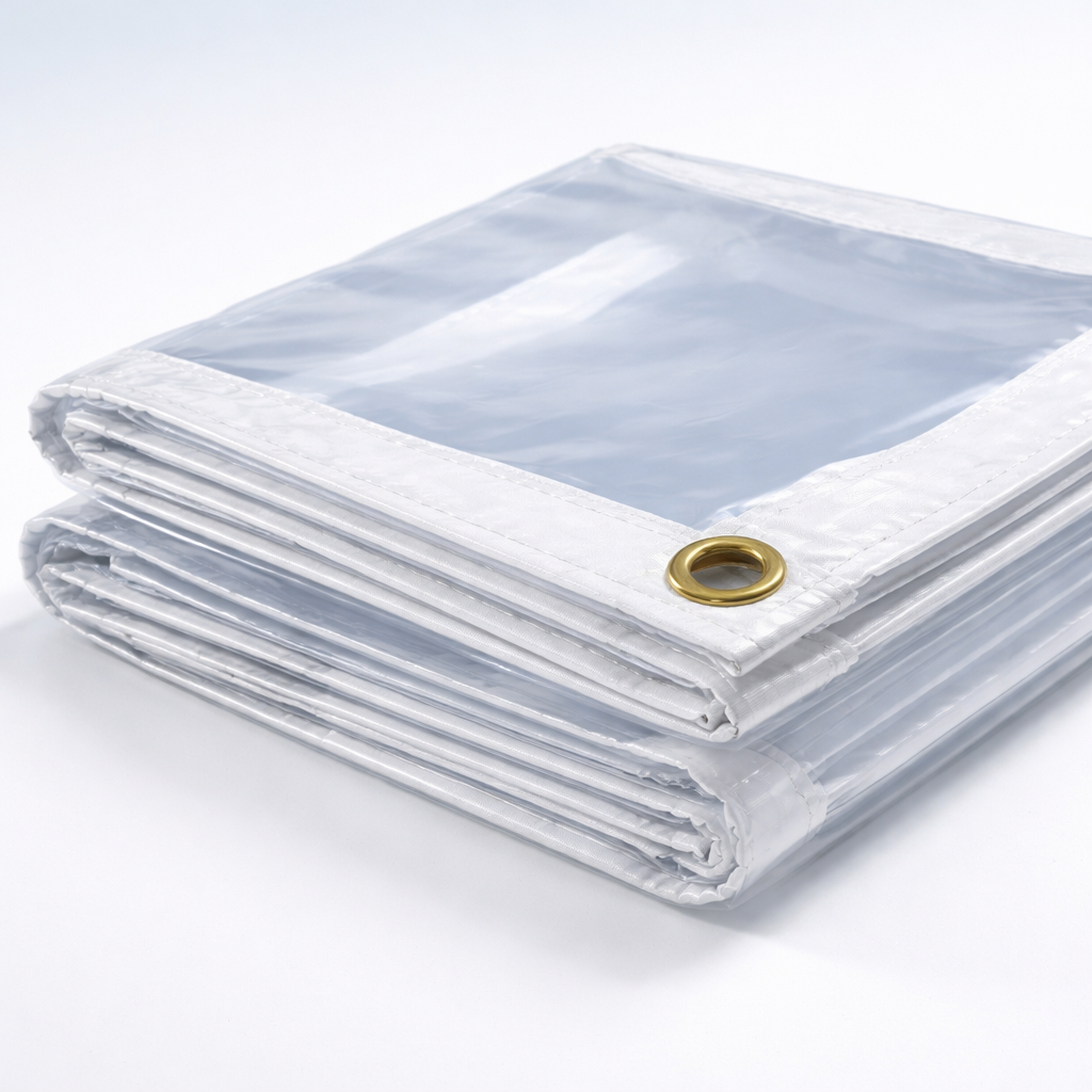 Clear PVC tarpaulin 320gsm heavy duty waterproof sheet with brass eyelets