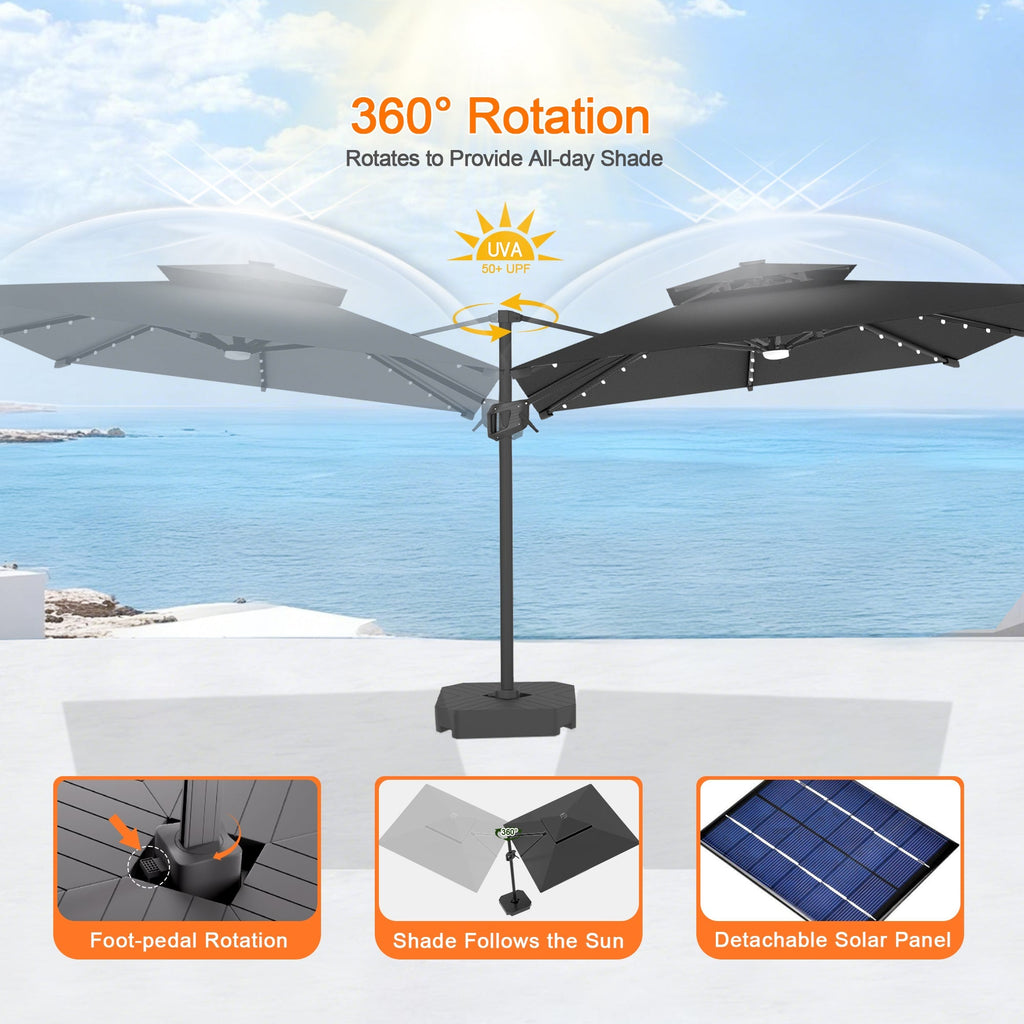Aegis Pro All-Weather Cantilever Parasol with LED Lights – Reinforced & Powder-Coated Aluminium Ribs and Pole