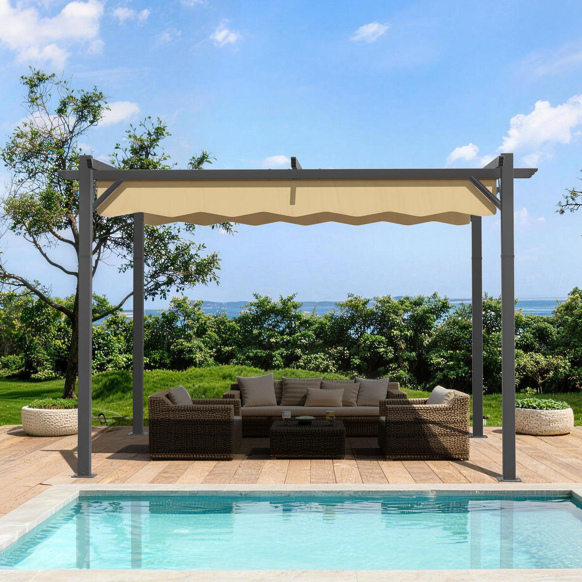 Atlantic Retractable Pergola with Adjustable Canopy – Heavy-Duty Outdoor Shade Structure