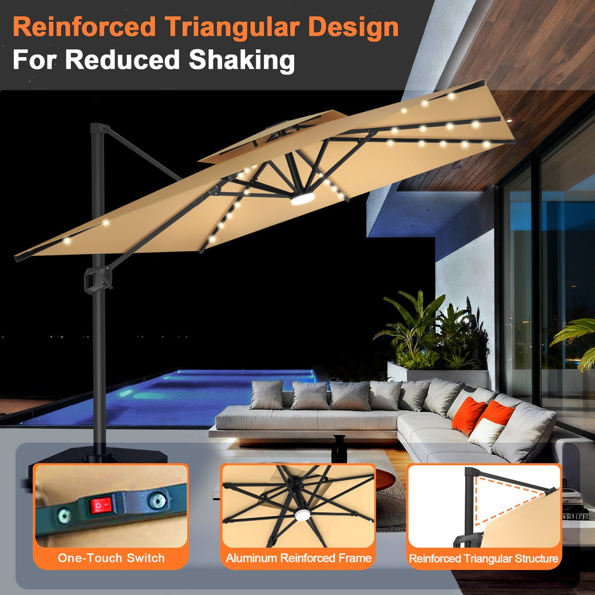 Aegis Pro All-Weather Cantilever Parasol with LED Lights – Reinforced & Powder-Coated Aluminium Ribs and Pole