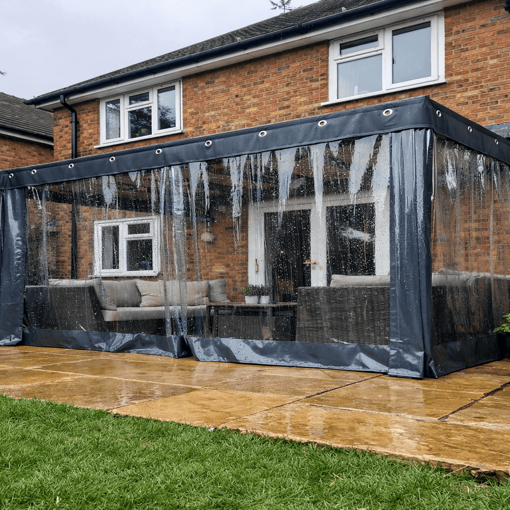 PVC Outdoor Waterproof Curtain 0.6mm with Eyelets and Hooks