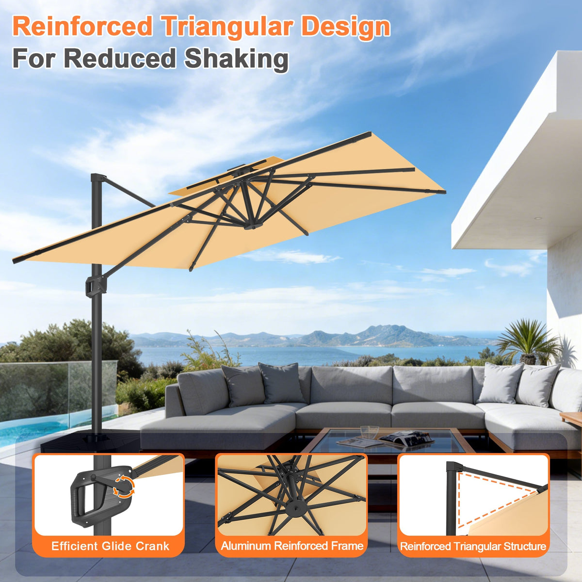 Aegis Pro All-Weather Cantilever Parasol – Reinforced & Powder-Coated Aluminium Ribs and Pole